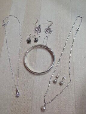 RESELLERS!! LOT OF SOLID STERLING SILVER 925 JEWELRY NECKLACES BANGLE EARRINGS
